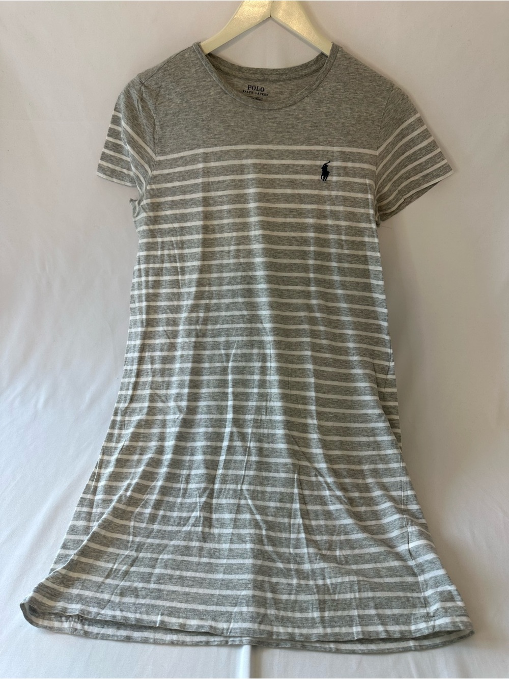 Polo by Ralph Lauren Gray and White Striped Midi Tee Dress